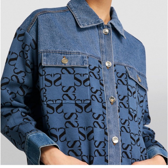 Sandro Augustin Mixed Media Denim Shirt Jacket - Picture 6 of 16